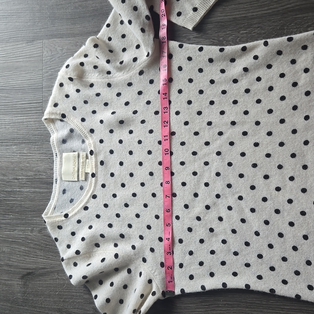 Cynthia Rowley 100% 2-Ply Cashmere Off White And Black Polka Dot Sweater Size M - Picture 4 of 6